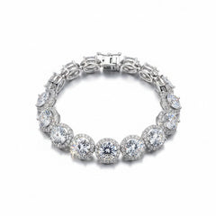 Sterling silver moissanite bracelet with round bezel-set stones and box clasp