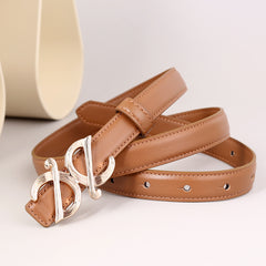 Leather buckle belt with caramel strap and silver-toned buckle