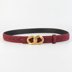 Red adjustable belt with gold double-ring buckle