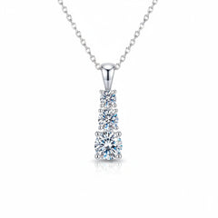 Sterling silver pendant necklace with three round moissanite stones in prong settings