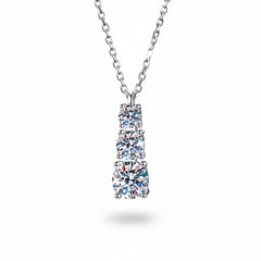 Sterling silver pendant necklace with three stacked round moissanite stones