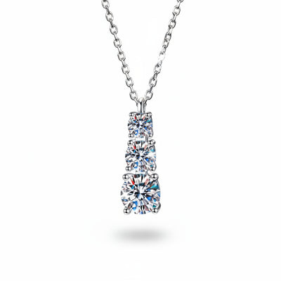 Sterling silver pendant necklace with three stacked round moissanite stones
