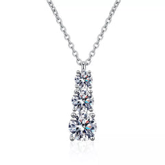 Sterling silver pendant necklace with three round moissanite stones