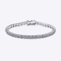 Silver moissanite bracelet with prong-set stones and rectangular box clasp
