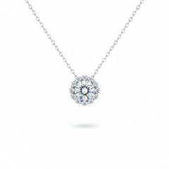 925 sterling silver moissanite flower pendant necklace, round halo flower