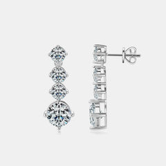 925 sterling silver drop stud earrings with four round moissanite stones, vertical