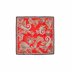 Silk scarf in deep red with white paisley medallion pattern and dark border