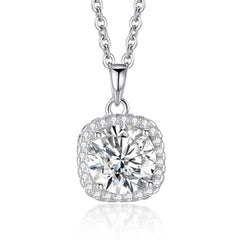 925 sterling silver moissanite pendant necklace with large round center and halo border