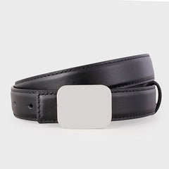 Black leather belt with square buckle and stitched edges
