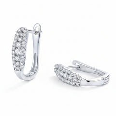 Rhodium-plated hoop earrings with a sparkling pavé moissanite row