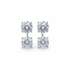 925 sterling silver moissanite stud-and-dangle earrings, round top and bottom stones