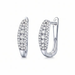 Rhodium-plated hoop earrings with full pavé moissanite coverage