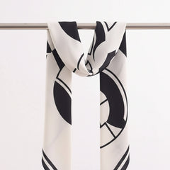 Square flower silk scarf with bold black-and-white abstract flower pattern