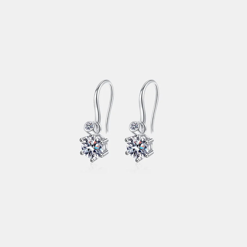 925 sterling silver drop earrings with round moissanite cluster and halo stones