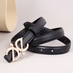 Leather buckle belt with black strap and silver-toned buckle
