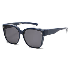 Navy sunglasses with dark lenses and square cat-eye frames