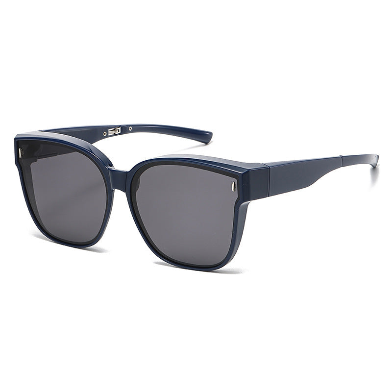 Navy sunglasses with dark lenses and square cat-eye frames
