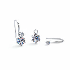 925 sterling silver drop earrings with round moissanite cluster and visible clasp pieces