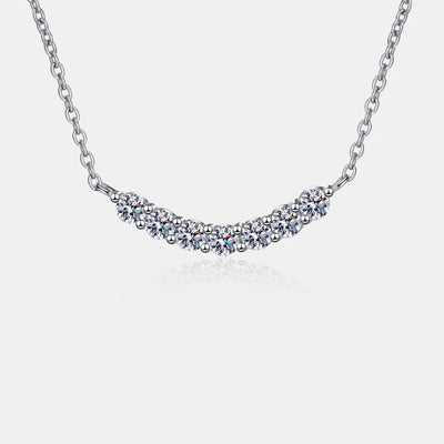 925 sterling silver moissanite necklace with curved row of sparkling stones