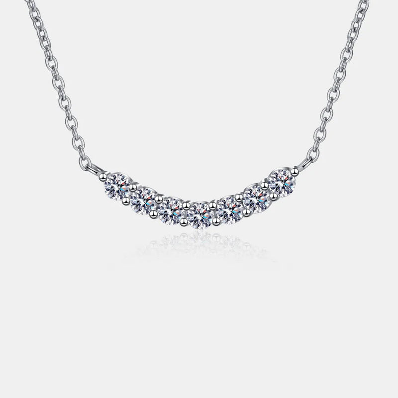 925 sterling silver moissanite necklace with curved row of sparkling stones