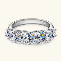 925 sterling silver moissanite band ring with row of round clear stones and S925 marking