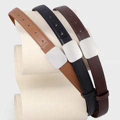 Leather belts with square buckle in tan, black, and dark brown