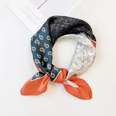 Printed silk square scarf with navy paisley print and orange border