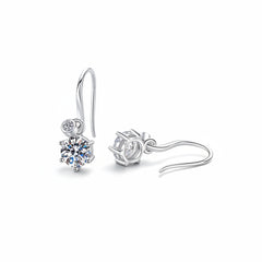 925 sterling silver drop earrings with round moissanite cluster and butterfly clasp detail