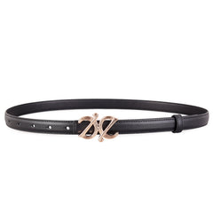 Leather buckle belt with black strap and rose-gold buckle