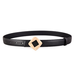 Geometric buckle belt, black belt with gold-tone square diamond buckle