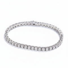 Silver moissanite bracelet with bezel-set pavé stones and open link clasp