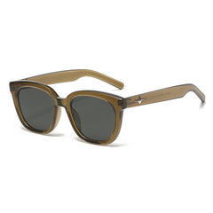 Mocha UV-protection sunglasses with olive-brown temples and dark tinted lenses