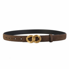 Coffee-brown adjustable belt with gold double-ring buckle
