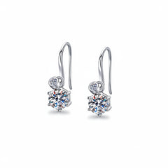 Round moissanite cluster drop earrings in 925 sterling silver, side angle