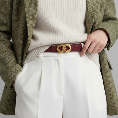Maroon adjustable belt with gold double-ring buckle