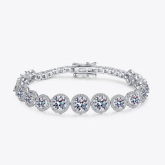 Sterling silver moissanite bracelet with round bezel-set stones and link bracelet