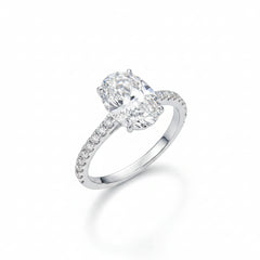 Oval solitaire moissanite ring in sterling silver with prong-set center stone