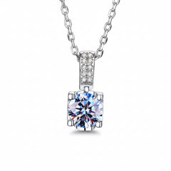 Sterling silver moissanite pendant necklace with prong-set cushion center stone