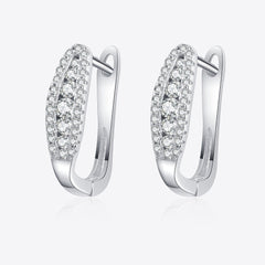 Rhodium-plated silver hoop earrings with pavé moissanite accents