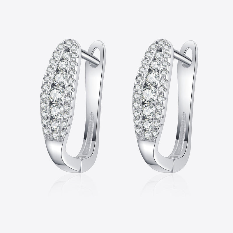 Rhodium-plated silver hoop earrings with pavé moissanite accents