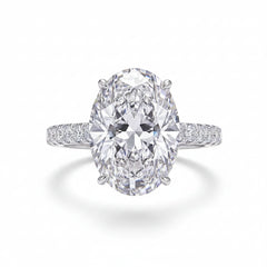 Oval solitaire ring with pavé-style band and large center stone, sterling silver
