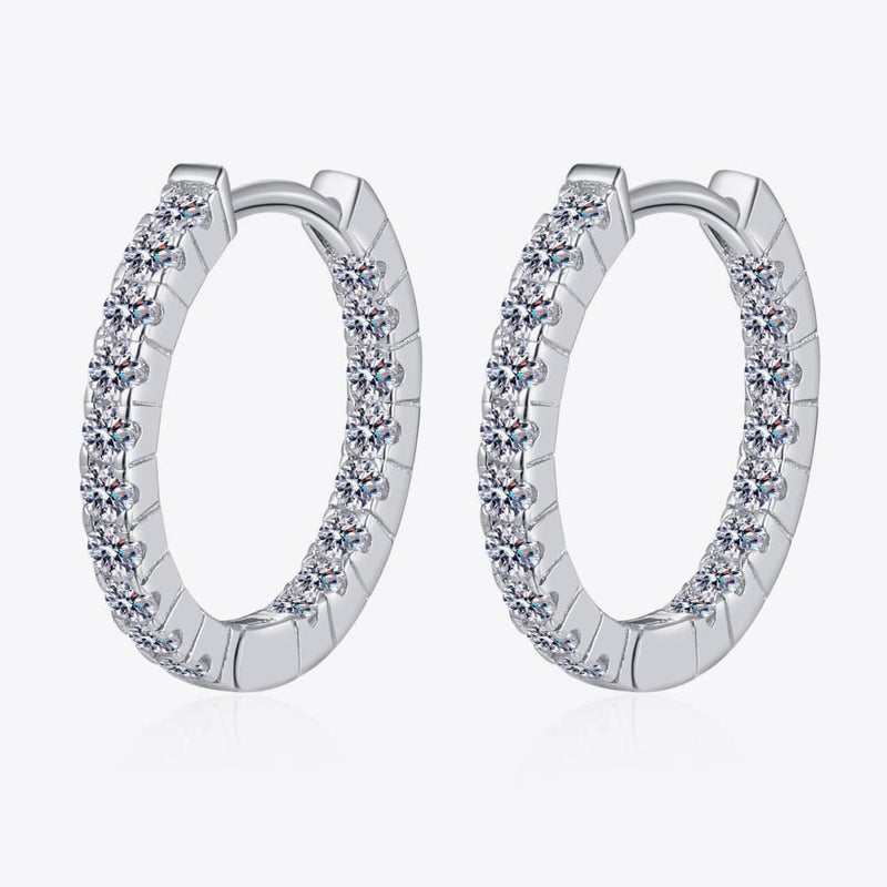 Sterling silver huggie hoop earrings with sparkling round moissanite stones