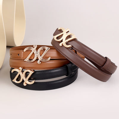 Leather buckle belt with silver-toned buckle, caramel and dark straps