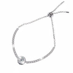 Silver tennis bracelet with round center stone and pavé chain links with clasp