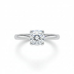 Sterling silver ring with large round moissanite and slim split shank