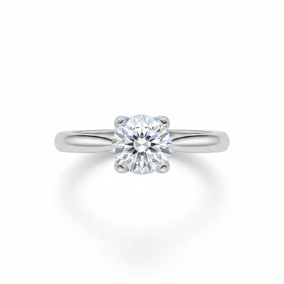 Sterling silver ring with large round moissanite and slim split shank