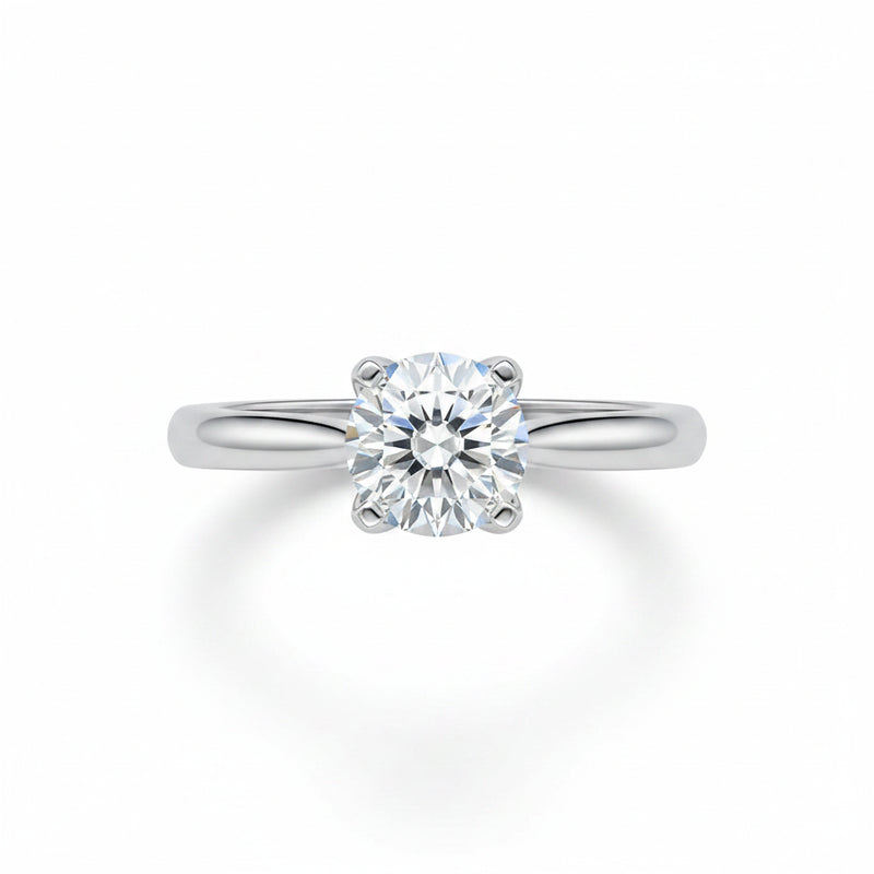 Sterling silver ring with large round moissanite and slim split shank