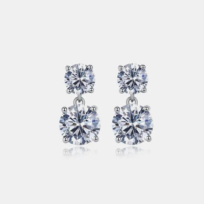 925 sterling silver moissanite drop earrings, two round stones per side