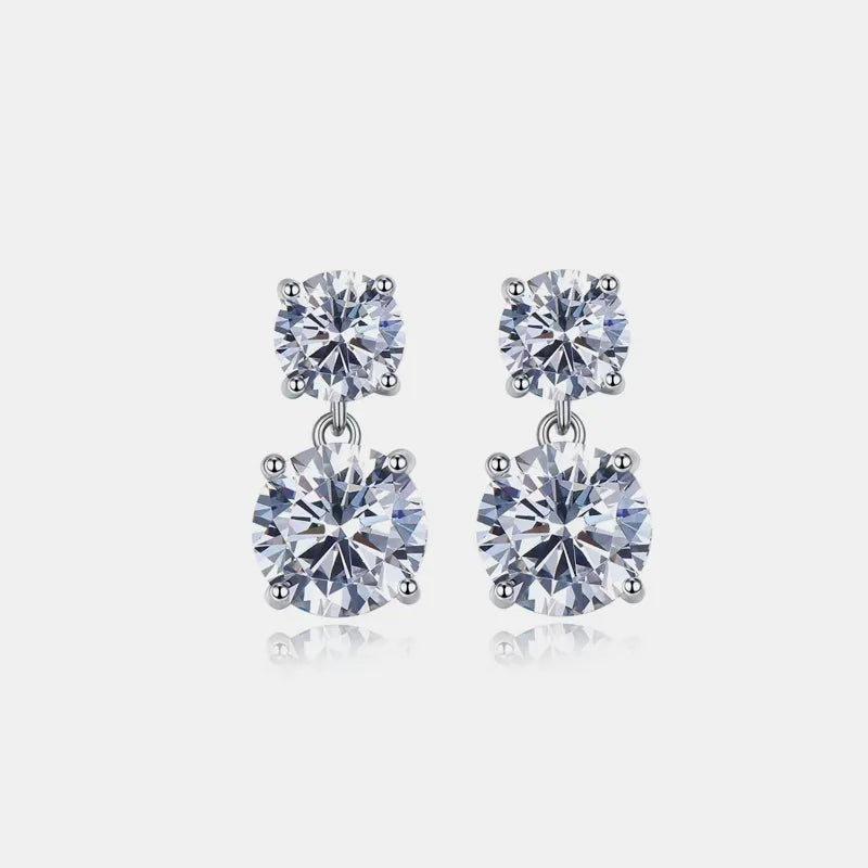 925 sterling silver moissanite drop earrings, two round stones per side