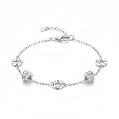 925 sterling silver chain bracelet with Roman numeral disc charms and clasp
